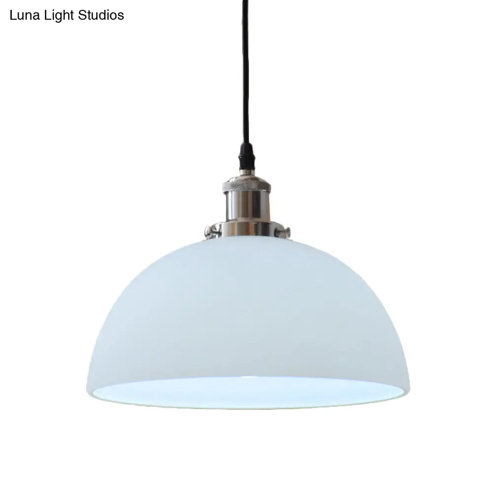 White Glass Industrial Pendant Light Fixture for Living Room with Chrome Dome Ceiling Mount