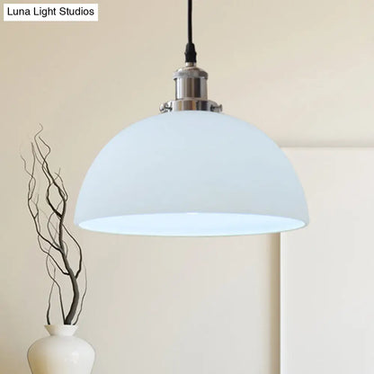 White Glass Industrial Pendant Light Fixture for Living Room with Chrome Dome Ceiling Mount