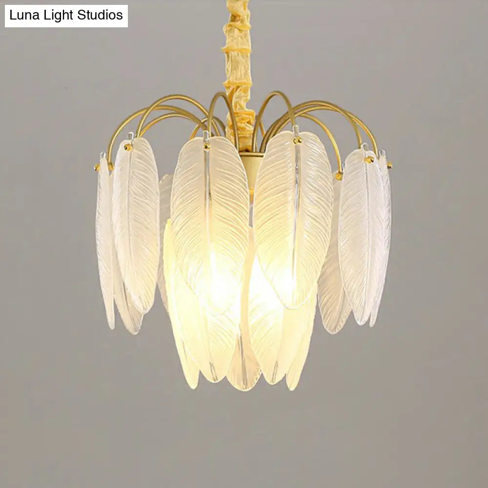 White Glass Leaf Pendant Light with Modern Gold Finish