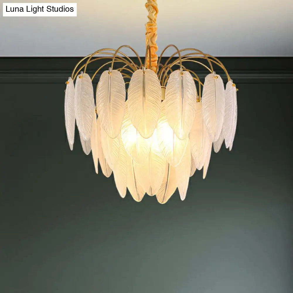 White Glass Leaf Pendant Light with Modern Gold Finish