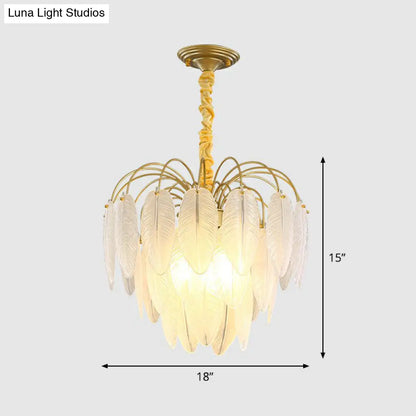 White Glass Leaf Pendant Light with Modern Gold Finish