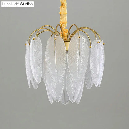 White Glass Leaf Pendant Light with Modern Gold Finish