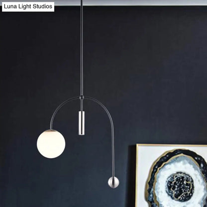 White Glass Pendant Light with Black Finish - Simplicity, 1 Head, Perfect for Kitchen Ceiling