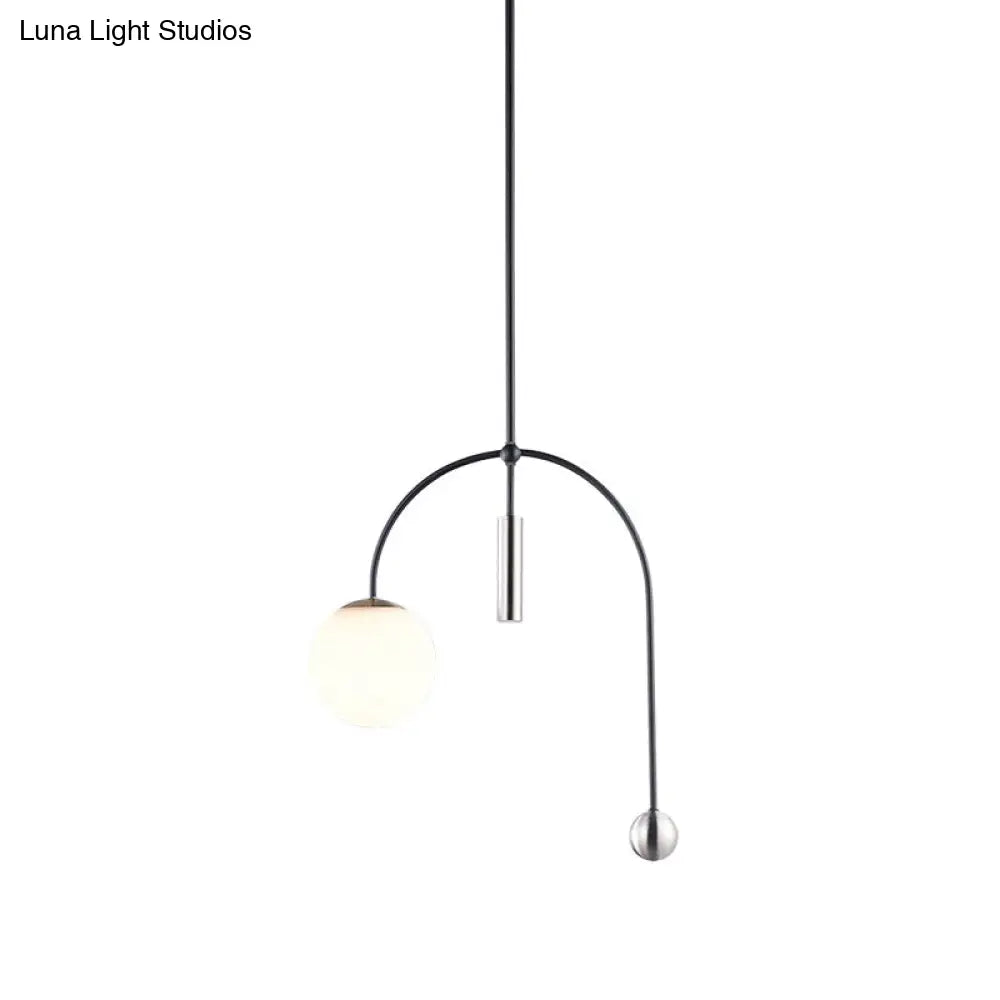 White Glass Pendant Light with Black Finish - Simplicity, 1 Head, Perfect for Kitchen Ceiling