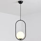 White Glass Pendant Light with Mid-Century Globe Design and Metal Ring