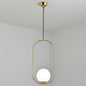 White Glass Pendant Light with Mid-Century Globe Design and Metal Ring