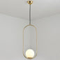 White Glass Pendant Light with Mid-Century Globe Design and Metal Ring