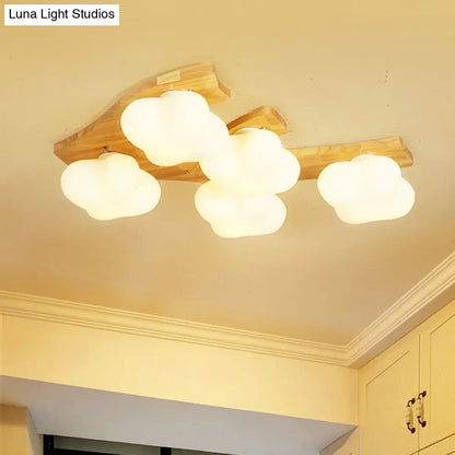 DecorBites™ DecorBites™ White Glass Plum Blossom Flush Mount Ceiling Light - Modern, Kid-friendly Design