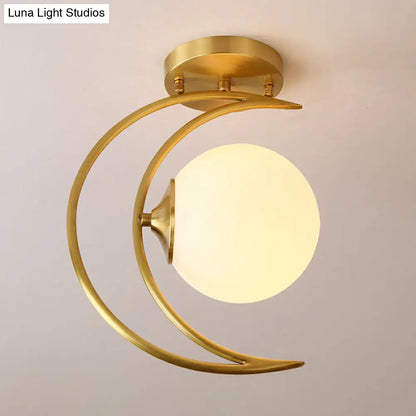 DecorBites™ DecorBites™ White Glass Semi Flush Ceiling Light with Nordic Style Gold Crescent Design