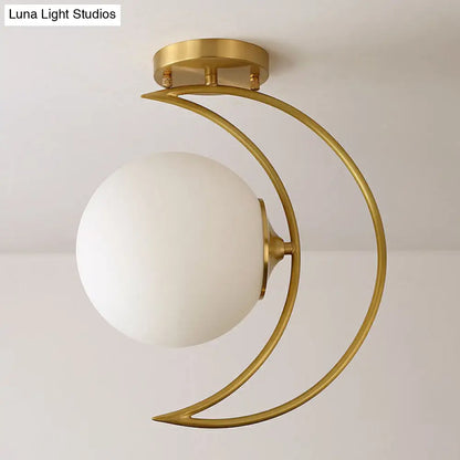 DecorBites™ DecorBites™ White Glass Semi Flush Ceiling Light with Nordic Style Gold Crescent Design