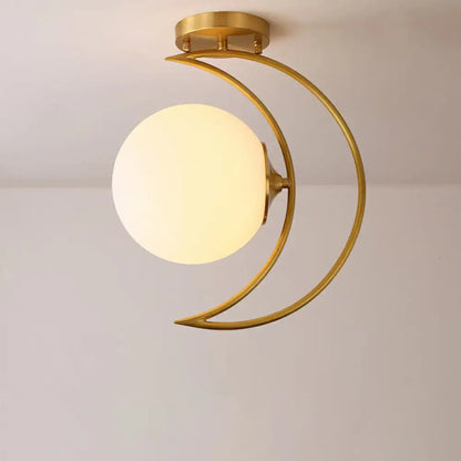 DecorBites™ DecorBites™ White Glass Semi Flush Ceiling Light with Nordic Style Gold Crescent Design