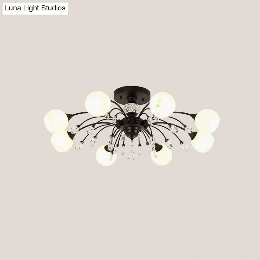 DecorBites™ DecorBites™ White Glass Semi Flush Chandelier with Crystal Accent - Modern Black Meteor Design Ceiling Light for Bedroom