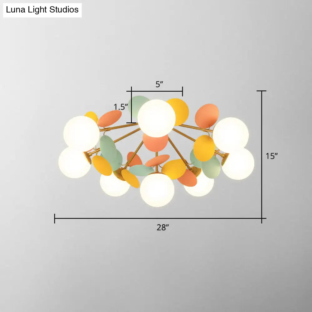 DecorBites™ DecorBites™ White Glass Semi Flush Circle Chandelier for Children's Room - Creative Ceiling Light Fixture