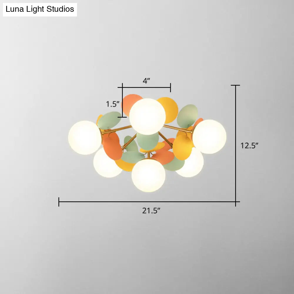 DecorBites™ DecorBites™ White Glass Semi Flush Circle Chandelier for Children's Room - Creative Ceiling Light Fixture