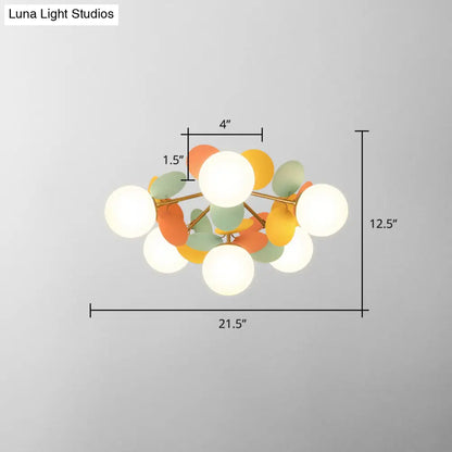 DecorBites™ DecorBites™ White Glass Semi Flush Circle Chandelier for Children's Room - Creative Ceiling Light Fixture