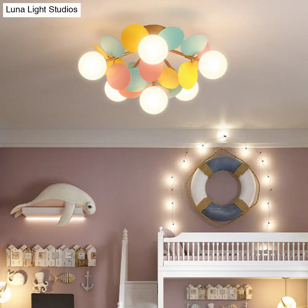 DecorBites™ DecorBites™ White Glass Semi Flush Circle Chandelier for Children's Room - Creative Ceiling Light Fixture