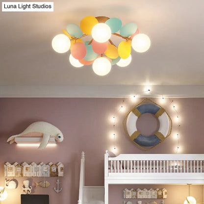 DecorBites™ DecorBites™ White Glass Semi Flush Circle Chandelier for Children's Room - Creative Ceiling Light Fixture