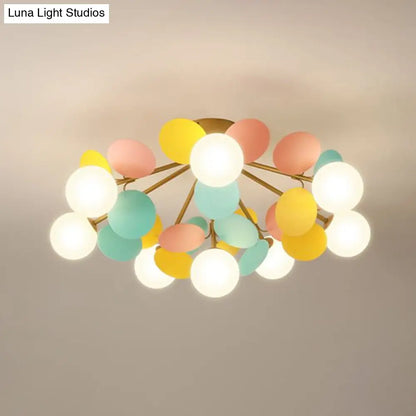DecorBites™ DecorBites™ White Glass Semi Flush Circle Chandelier for Children's Room - Creative Ceiling Light Fixture