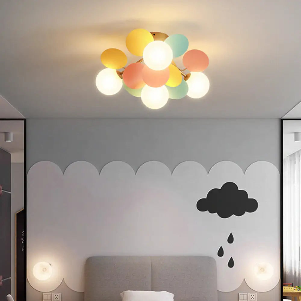 DecorBites™ DecorBites™ White Glass Semi Flush Circle Chandelier for Children's Room - Creative Ceiling Light Fixture