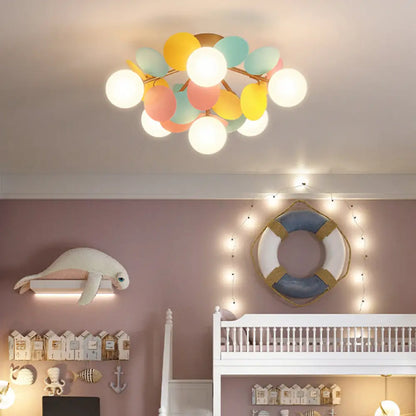 DecorBites™ DecorBites™ White Glass Semi Flush Circle Chandelier for Children's Room - Creative Ceiling Light Fixture