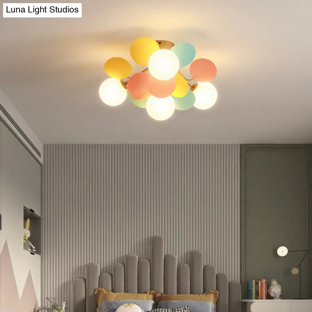 DecorBites™ DecorBites™ White Glass Semi Flush Circle Chandelier for Children's Room - Creative Ceiling Light Fixture