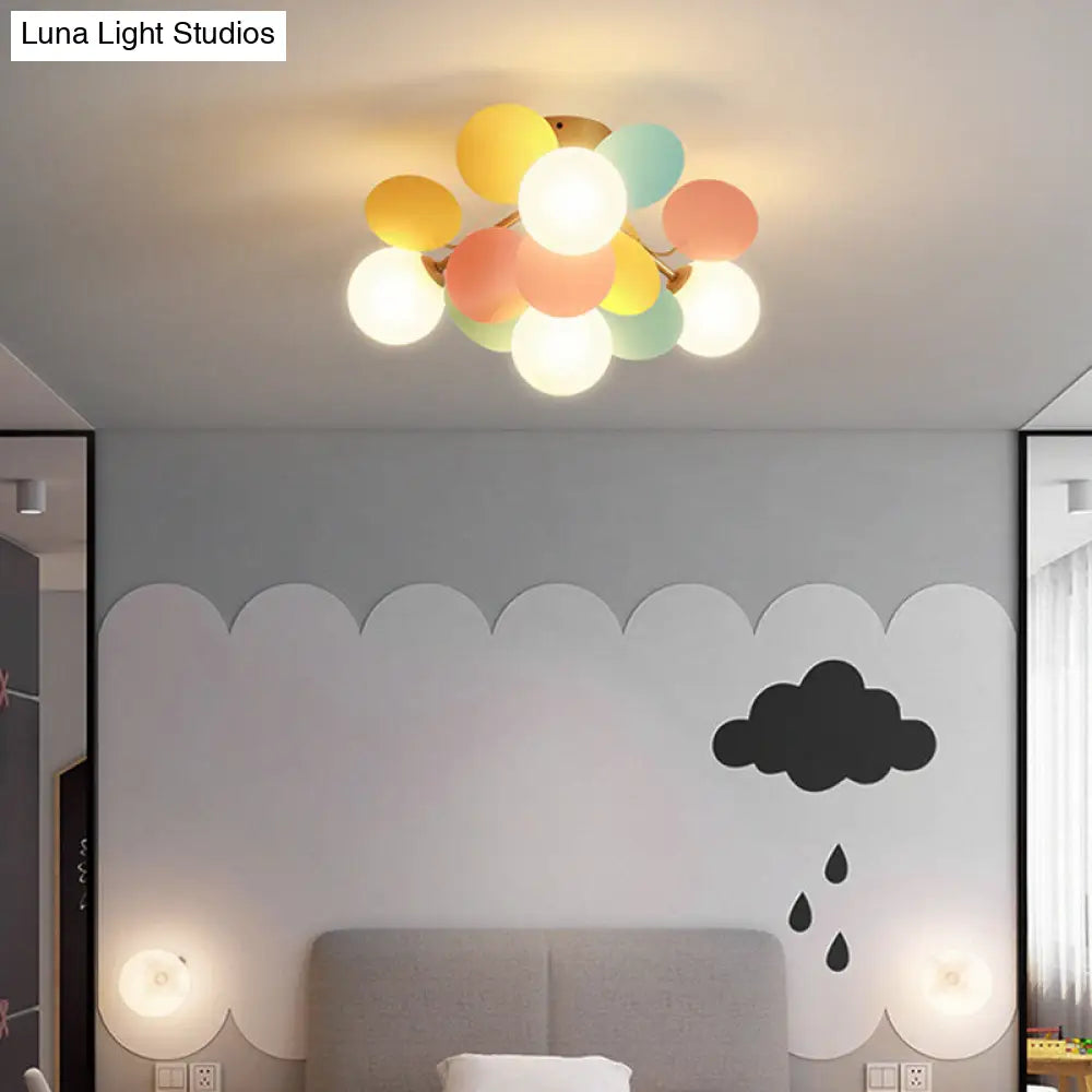 DecorBites™ DecorBites™ White Glass Semi Flush Circle Chandelier for Children's Room - Creative Ceiling Light Fixture