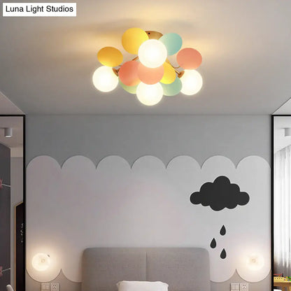 DecorBites™ DecorBites™ White Glass Semi Flush Circle Chandelier for Children's Room - Creative Ceiling Light Fixture