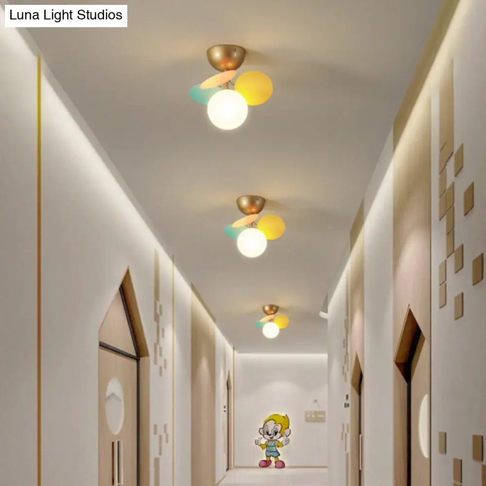 DecorBites™ DecorBites™ White Glass Semi Flush Circle Chandelier for Children's Room - Creative Ceiling Light Fixture