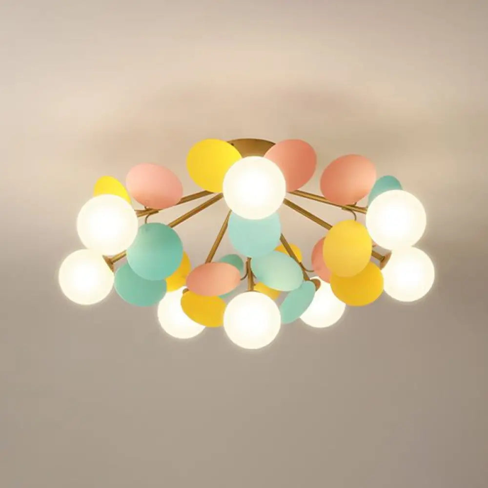 DecorBites™ DecorBites™ White Glass Semi Flush Circle Chandelier for Children's Room - Creative Ceiling Light Fixture