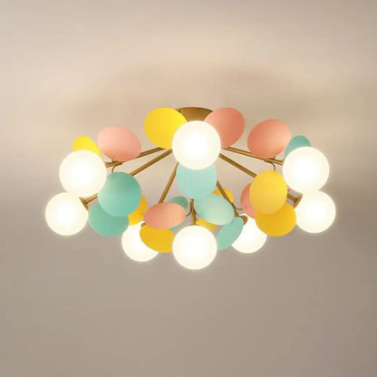 DecorBites™ DecorBites™ White Glass Semi Flush Circle Chandelier for Children's Room - Creative Ceiling Light Fixture