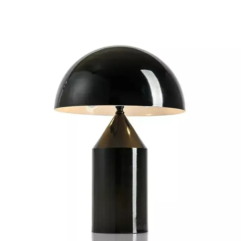 Black mushroom-shaped decorbites iron table lamp with glossy finish and gold interior for bedroom decor