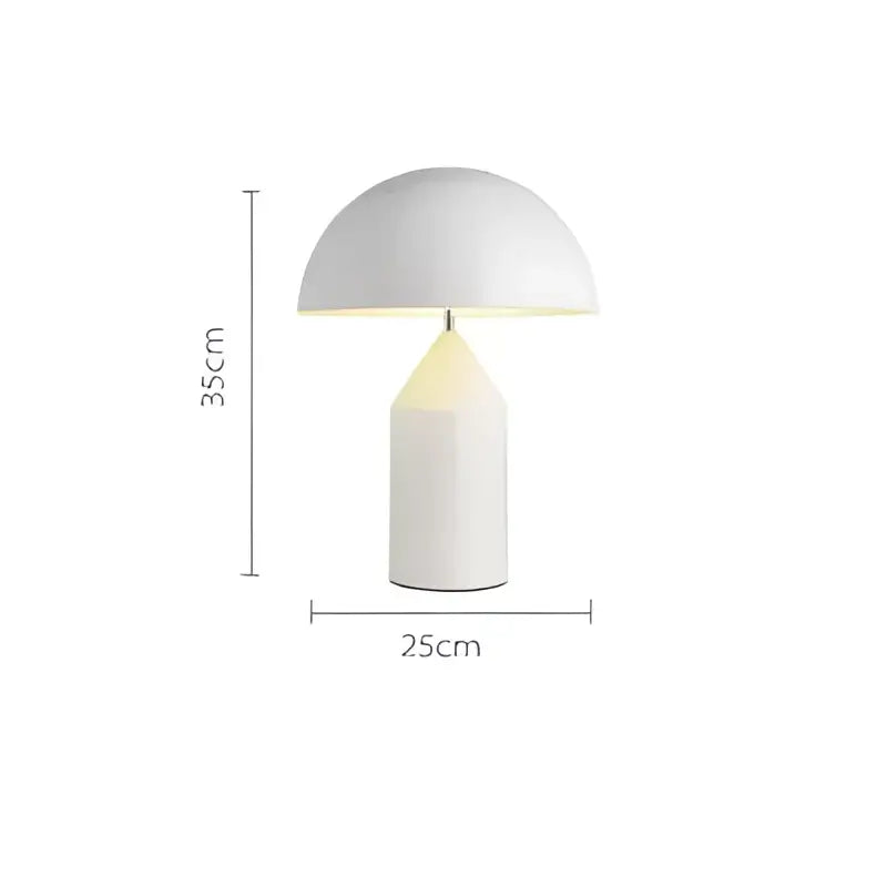 White glossy mushroom iron table lamp with dome shade and geometric base for bedroom decorbites iron table use