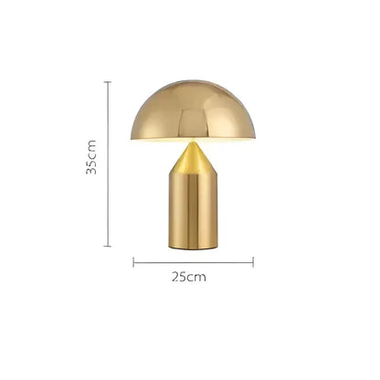 Gold-colored sleek mushroom iron table lamp with polished metallic finish for bedroom decor by decorbites iron table