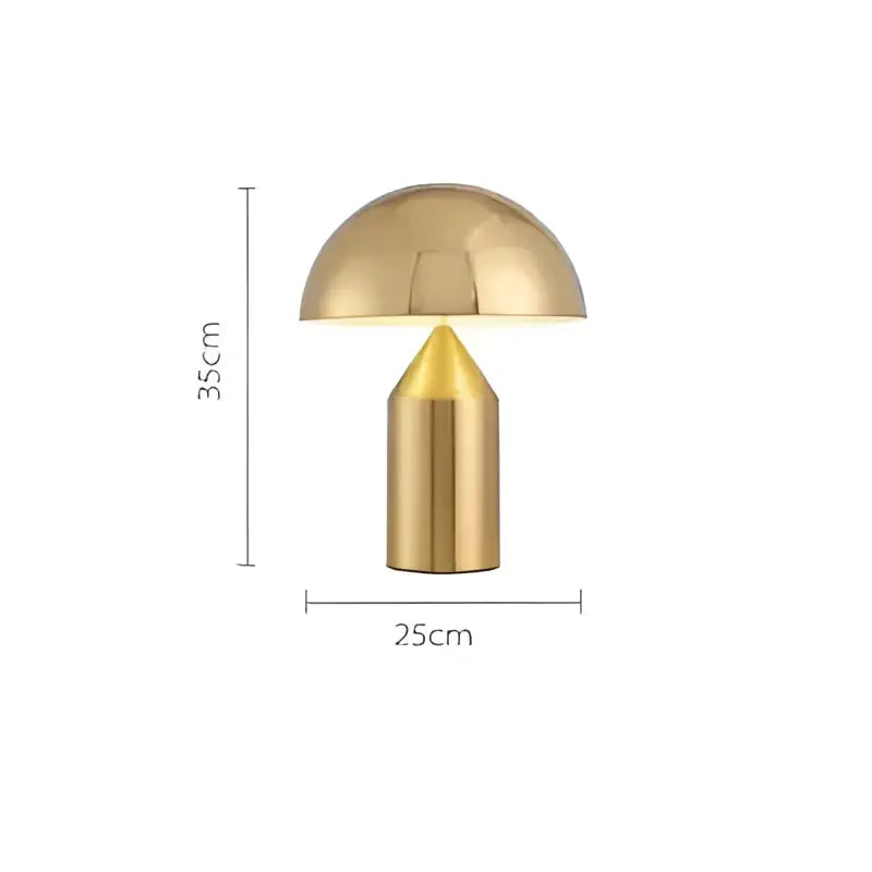 Gold-colored sleek mushroom iron table lamp with polished metallic finish for bedroom decor by decorbites iron table