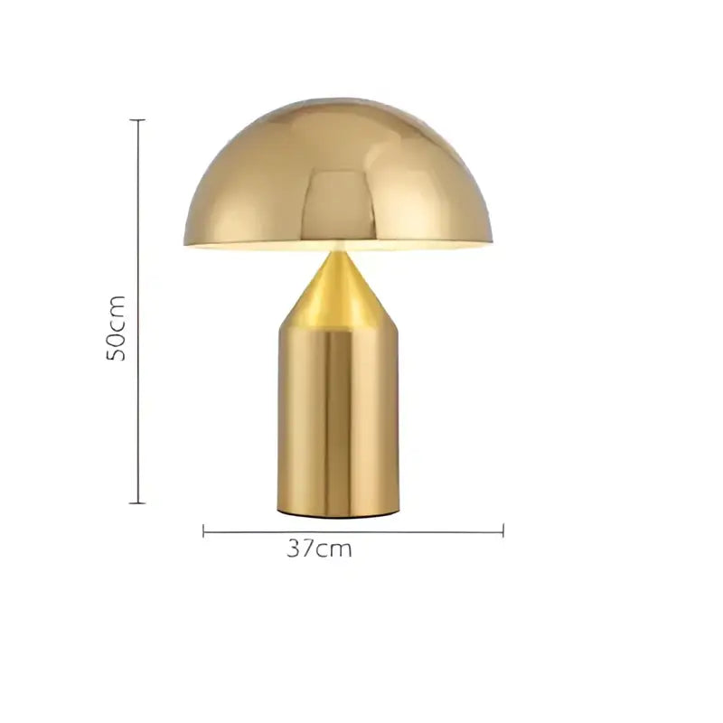 Gold-colored sleek mushroom iron table lamp with polished metallic finish for bedroom decor by decorbites iron table