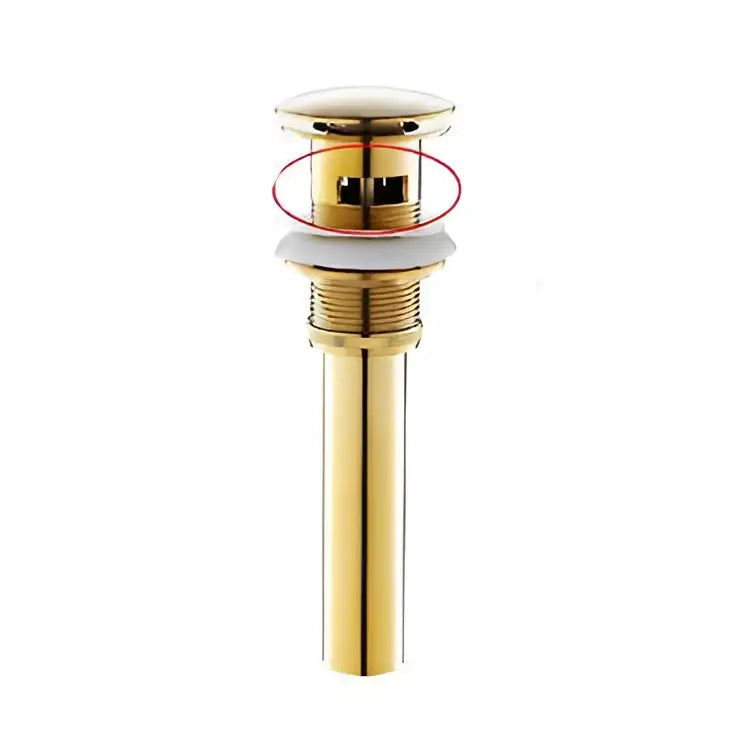 Gold-colored sleek metal drain stopper with cylindrical body for decorbites golden white basin faucet sink mixer tap