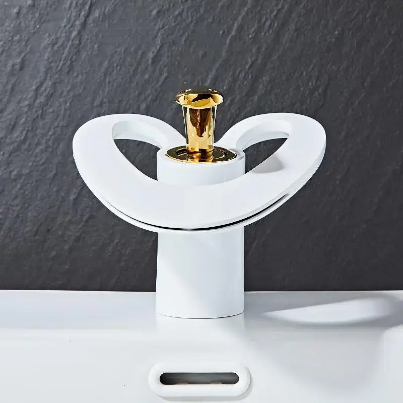 White and gold heart waterfall basin faucet with ceramic body and gold-toned spout for decorbites golden white bathroom sink