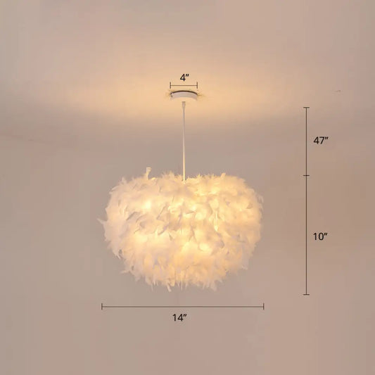 White Goose Feather Dome Ceiling Light Fixture - Elegant Pendant for Bedroom