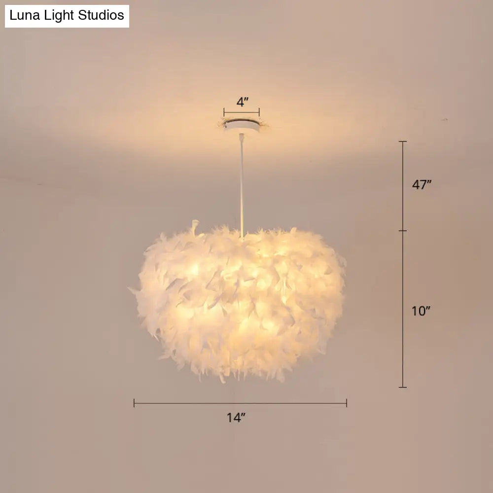 White Goose Feather Dome Ceiling Light Fixture - Elegant Pendant for Bedroom