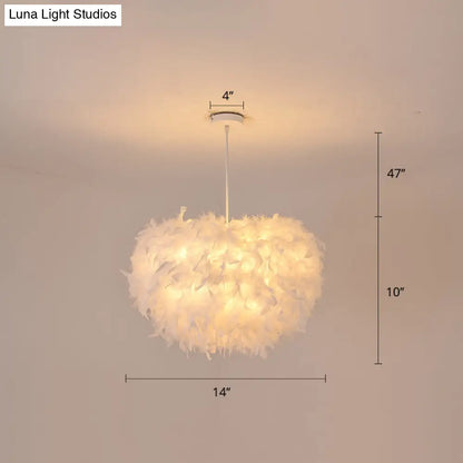 White Goose Feather Dome Ceiling Light Fixture - Elegant Pendant for Bedroom