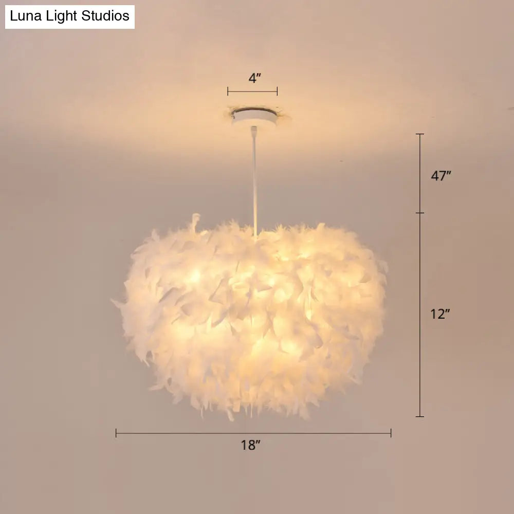 White Goose Feather Dome Ceiling Light Fixture - Elegant Pendant for Bedroom