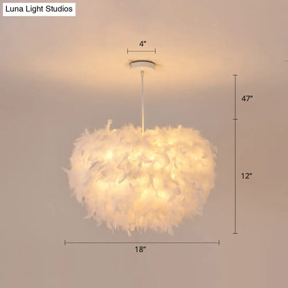 White Goose Feather Dome Ceiling Light Fixture - Elegant Pendant for Bedroom