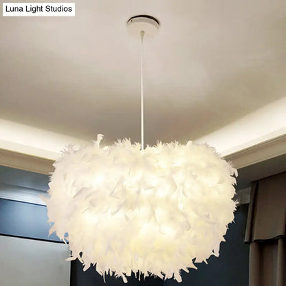 White Goose Feather Dome Ceiling Light Fixture - Elegant Pendant for Bedroom