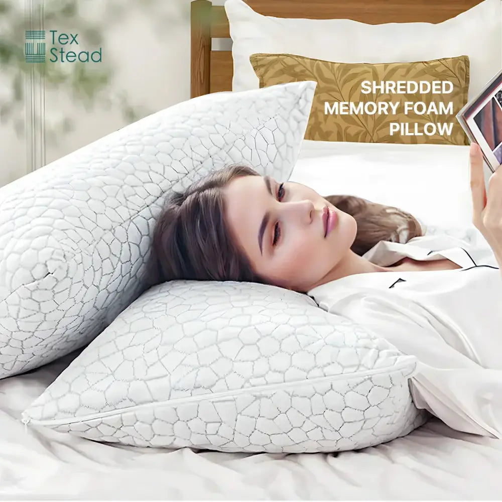 White gray geometric cooling shredded sponge memory foam pillow with shredded sponge memory filling for bedroom use