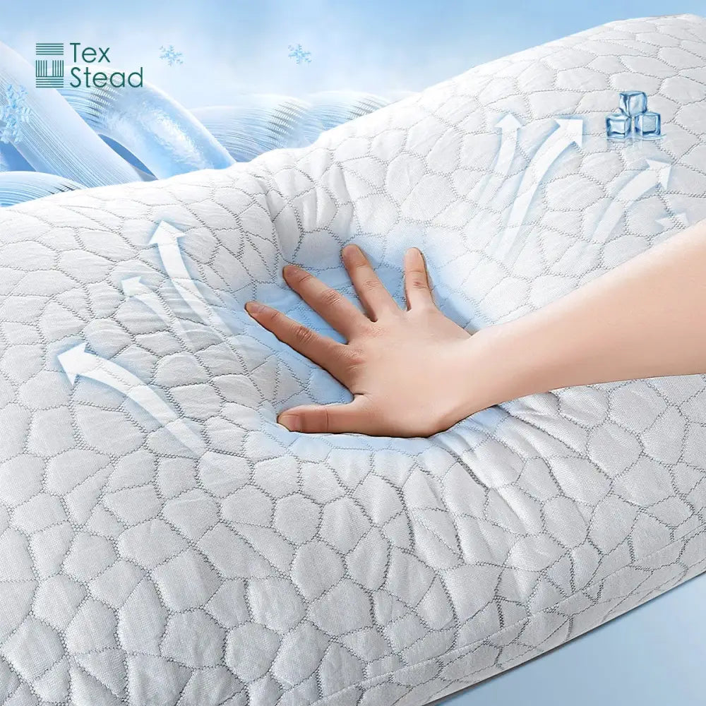 White quilted memory foam pillow with cooling shredded sponge and honeycomb texture for bedroom comfort