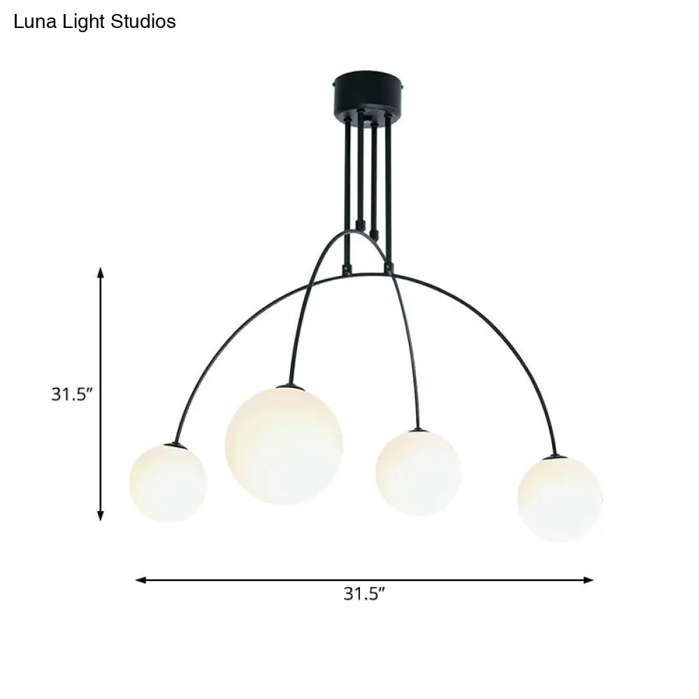 Lámpara de araña colgante blanca con pantalla de hierro arqueada y bolas de cristal para sala de estar