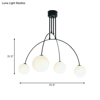 Lámpara de araña colgante blanca con pantalla de hierro arqueada y bolas de cristal para sala de estar