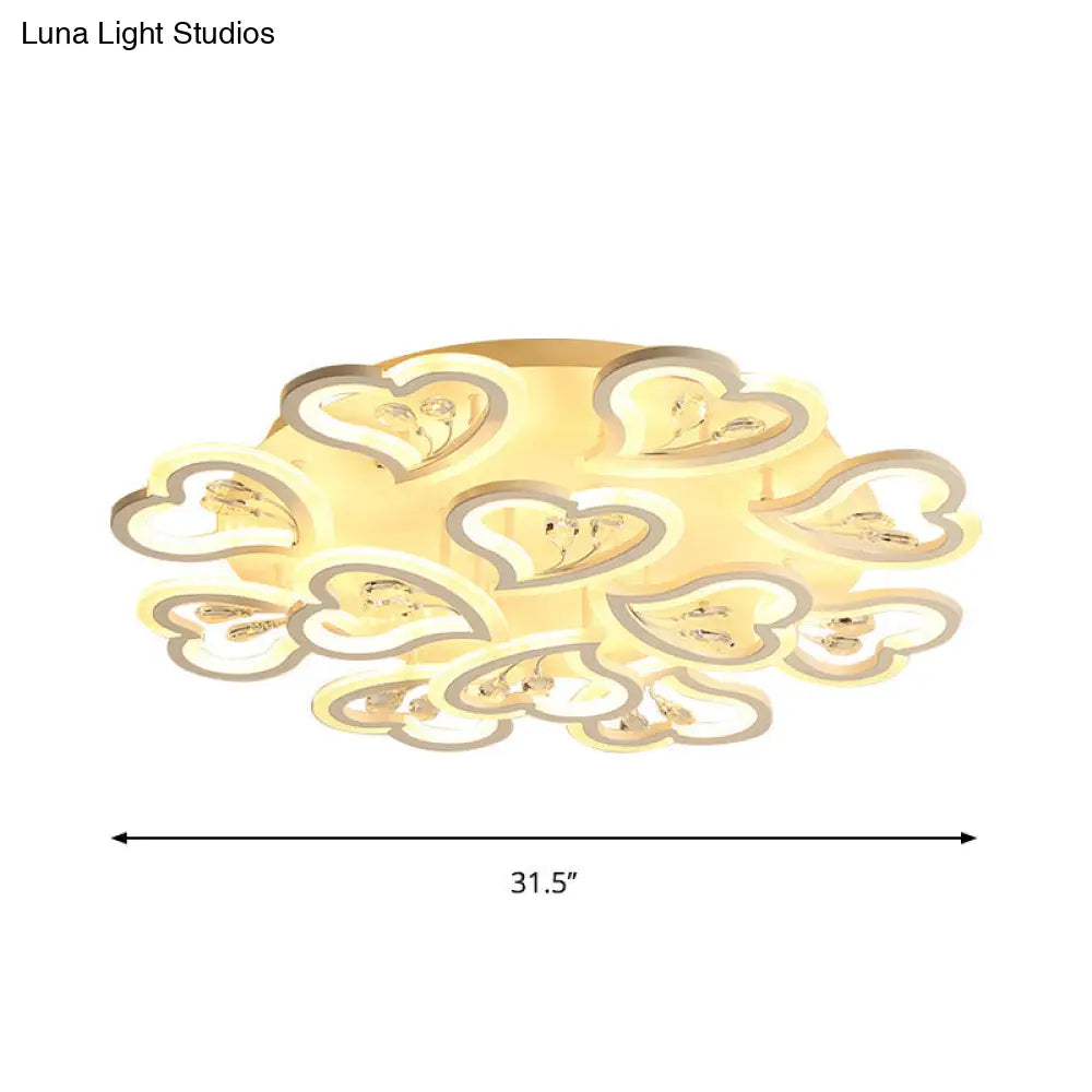 DecorBites™ DecorBites™ White Heart Shape LED Acrylic Ceiling Lamp - Modern Semi Flush Light with Crystal Accent - 19.5"/23.5"/31.5" W - Warm/White Light