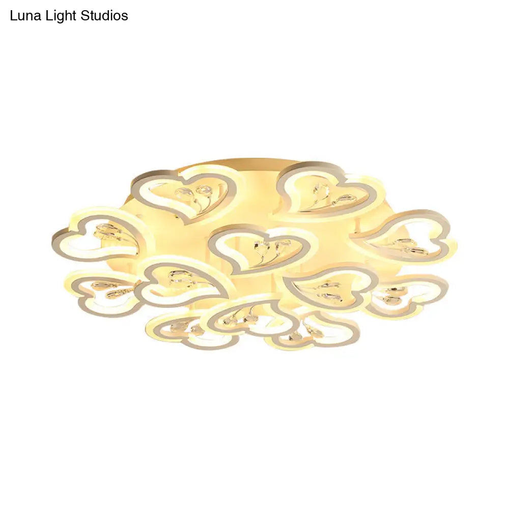 DecorBites™ DecorBites™ White Heart Shape LED Acrylic Ceiling Lamp - Modern Semi Flush Light with Crystal Accent - 19.5"/23.5"/31.5" W - Warm/White Light