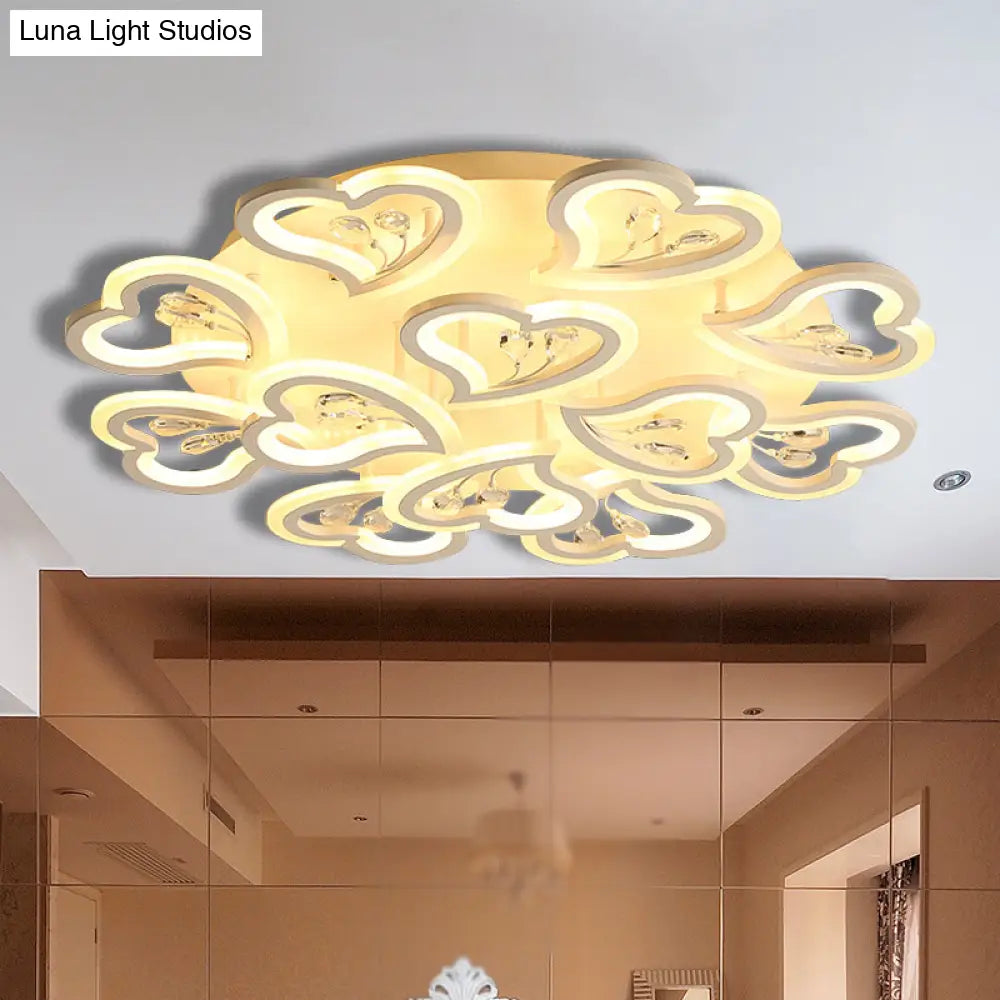 DecorBites™ DecorBites™ White Heart Shape LED Acrylic Ceiling Lamp - Modern Semi Flush Light with Crystal Accent - 19.5"/23.5"/31.5" W - Warm/White Light
